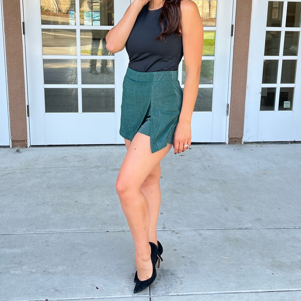 High Waisted Skirt with Shorts Sparkly Pull On Stretchy Glitter Mini Skirts